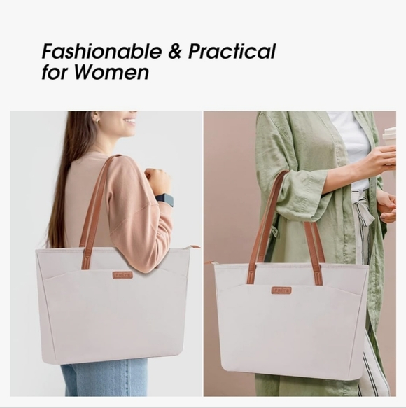 Prite Cream Laptop Tote Bag for Women Shoulder Bag Waterproof 11.8"X14 6"X3.5" - Picture 6 of 13